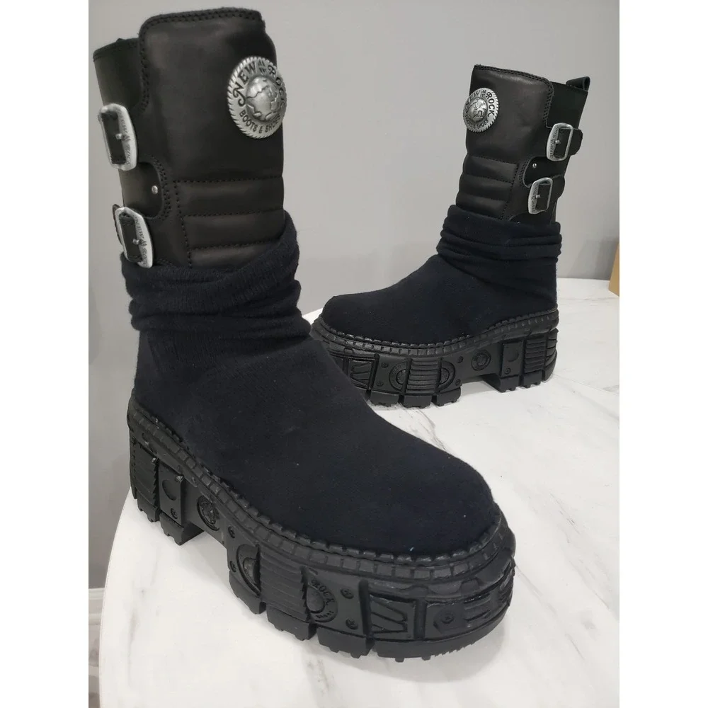 SIZE 40 New Rock M-WALL373SOCK-C1‎ Sock Platform Boots Black MENS 7 / WOMENS 9